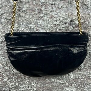 547 Hobo BELLE ruched Black Leather Bag w/Gold Chain Strap crossbody
